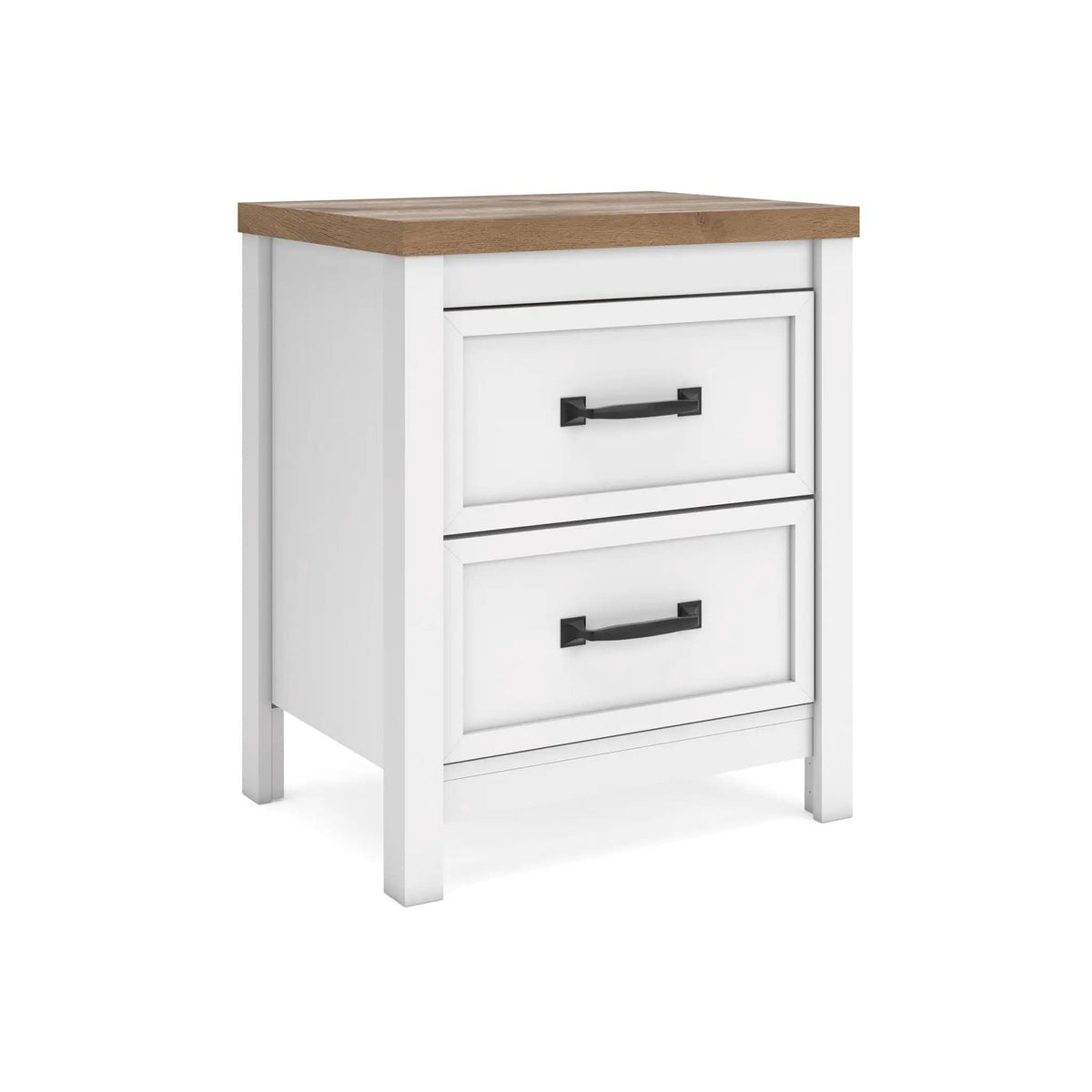 Kerisden Two Drawer Night Stand Accent Nightstand | 20.87 x 15.63 x 25 in | Engineered Wood & Mdf | White / Brown