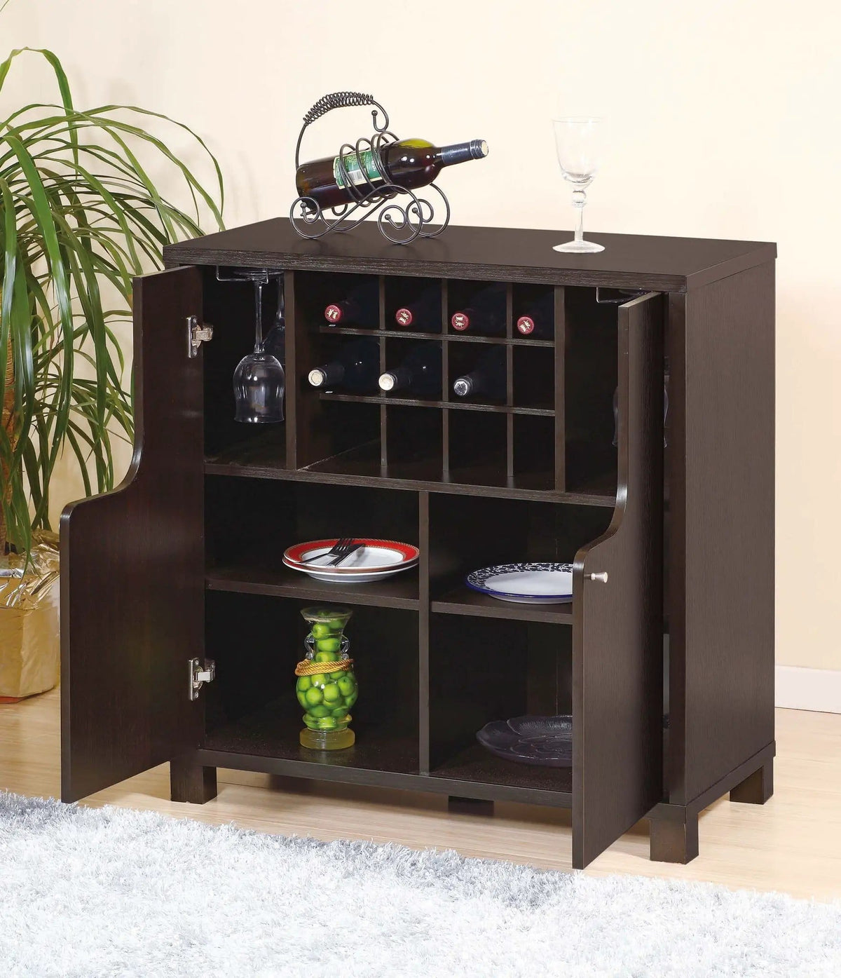 Wine Cabinet With Two Doors Removeable Wine Bottle Rack Metal Wine Glass Racks Four | 15.5 x 31.5 x 33 in | Glass & Metal | Home