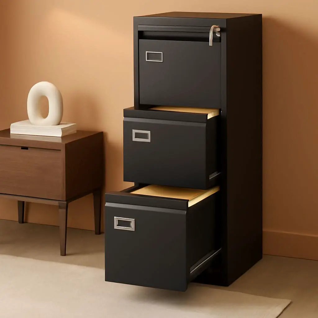 Lockable 4 Drawer Vertical File Cabinet Black Metal For Home Office from PriceLows™