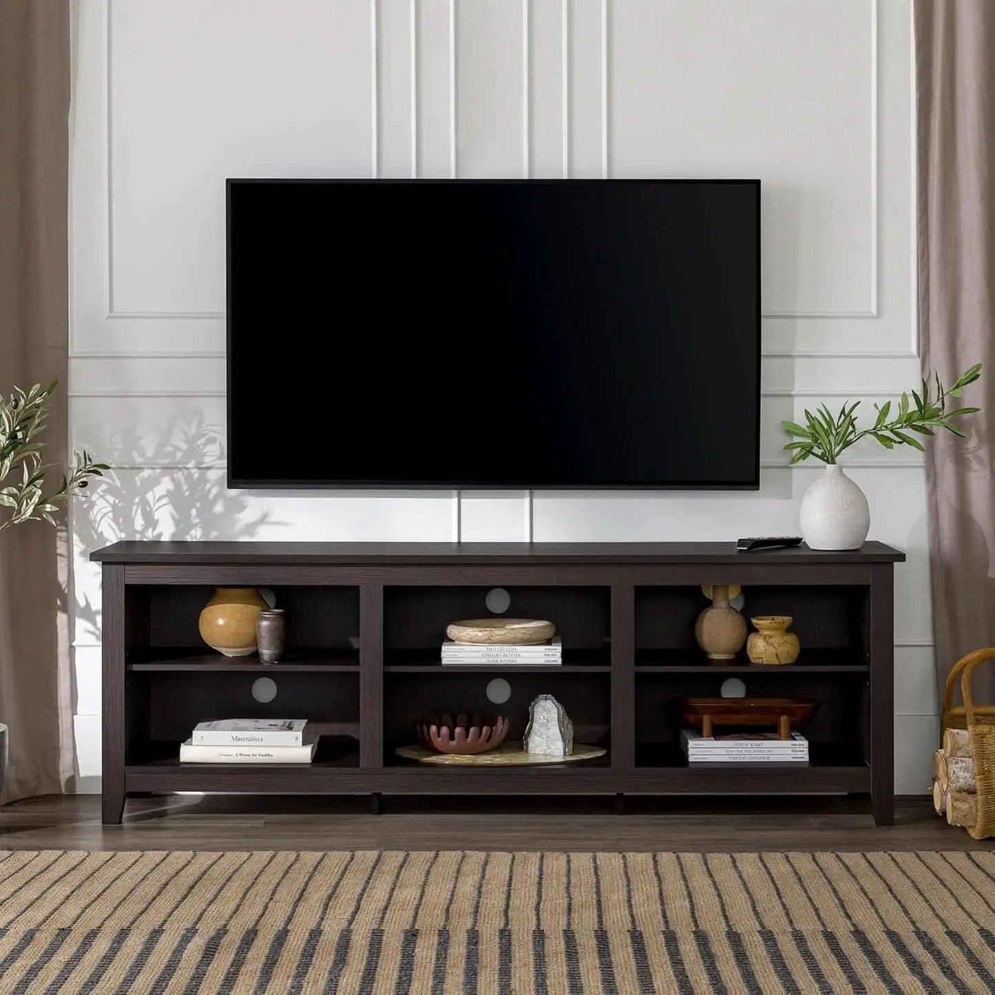 70 Inch TV Stand Espresso Finish With Adjustable Shelves from PriceLows™