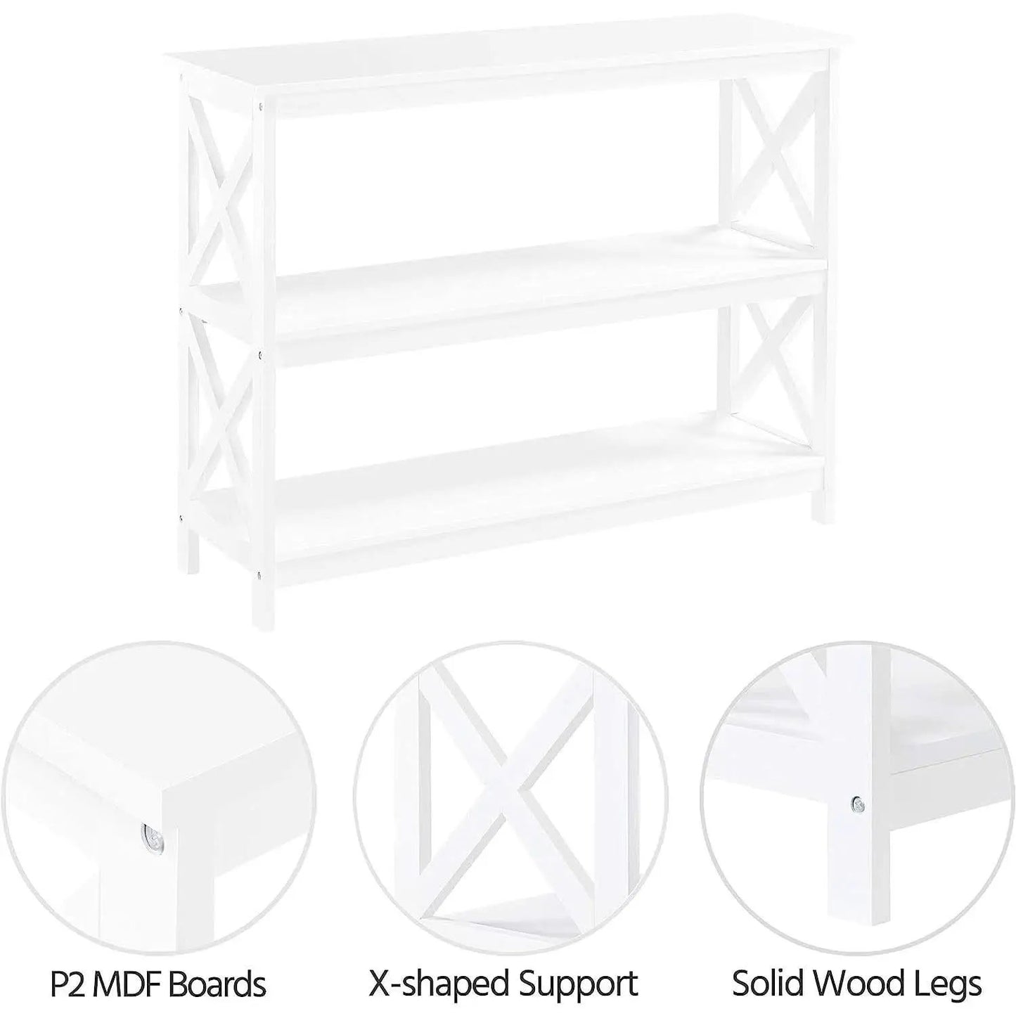 White Three Tier Console Table With Storage Shelves from PriceLows™