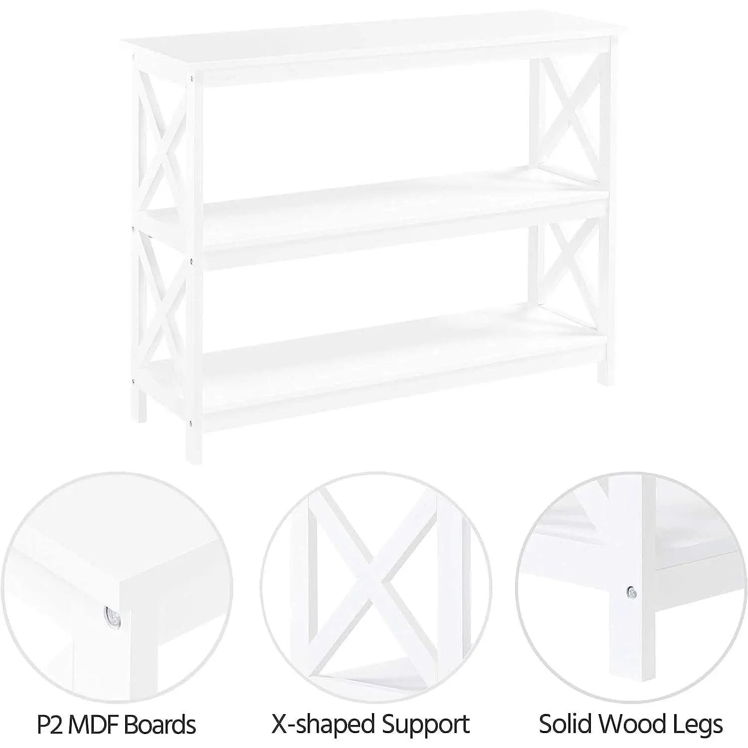 White Three Tier Console Table With Storage Shelves from PriceLows™