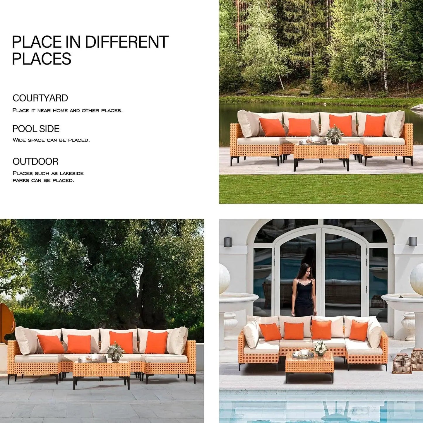 5 Piece Outdoor Patio Set Sectional Sofa Salmon Orange from PriceLows™