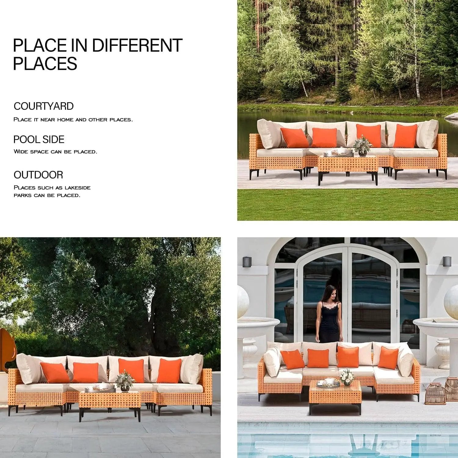 5 Piece Outdoor Patio Set Sectional Sofa Salmon Orange from PriceLows™