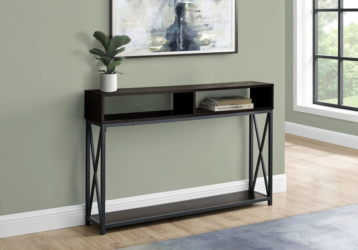 Wood-Look Entryway Console Table | 47.25 Inch Width | Metal X-Frame | Contemporary Design