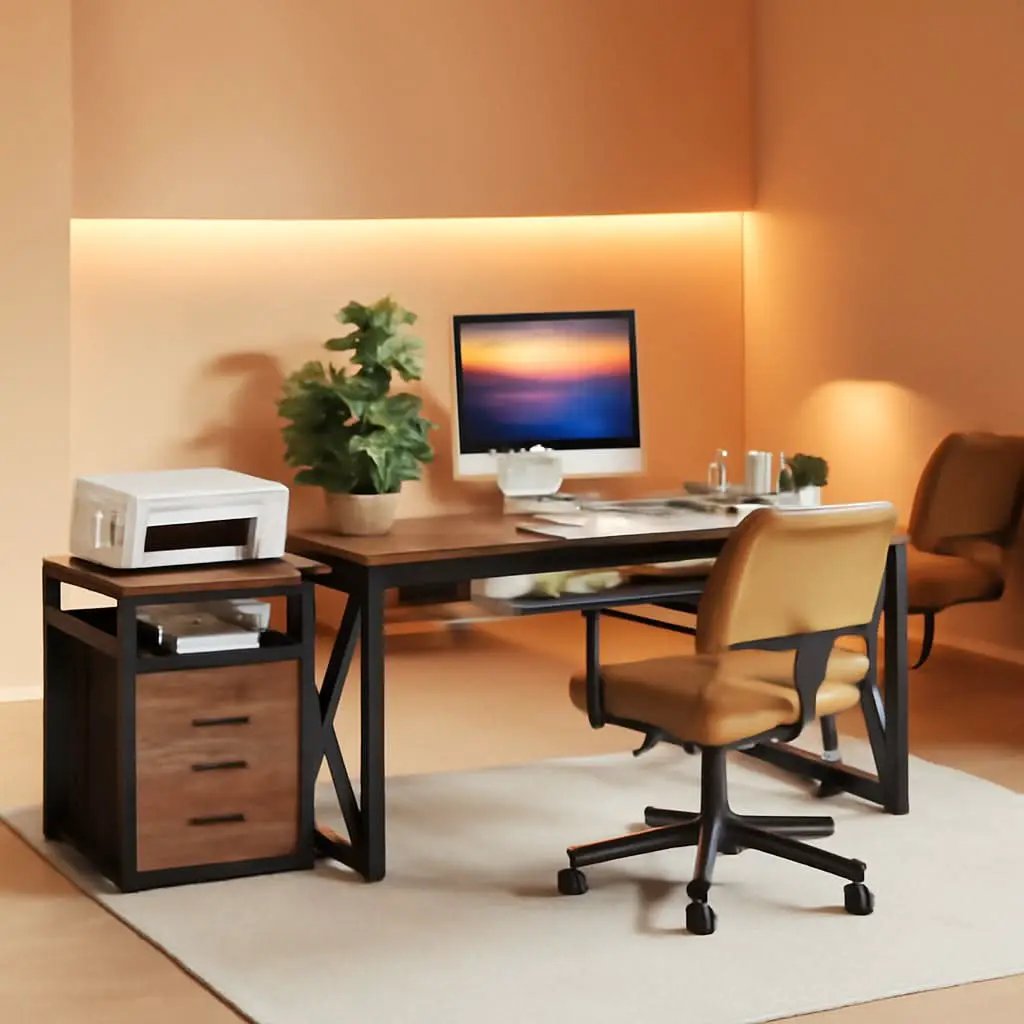 Rustic L Shaped Desk With Storage Cabinet On Wheels from PriceLows™