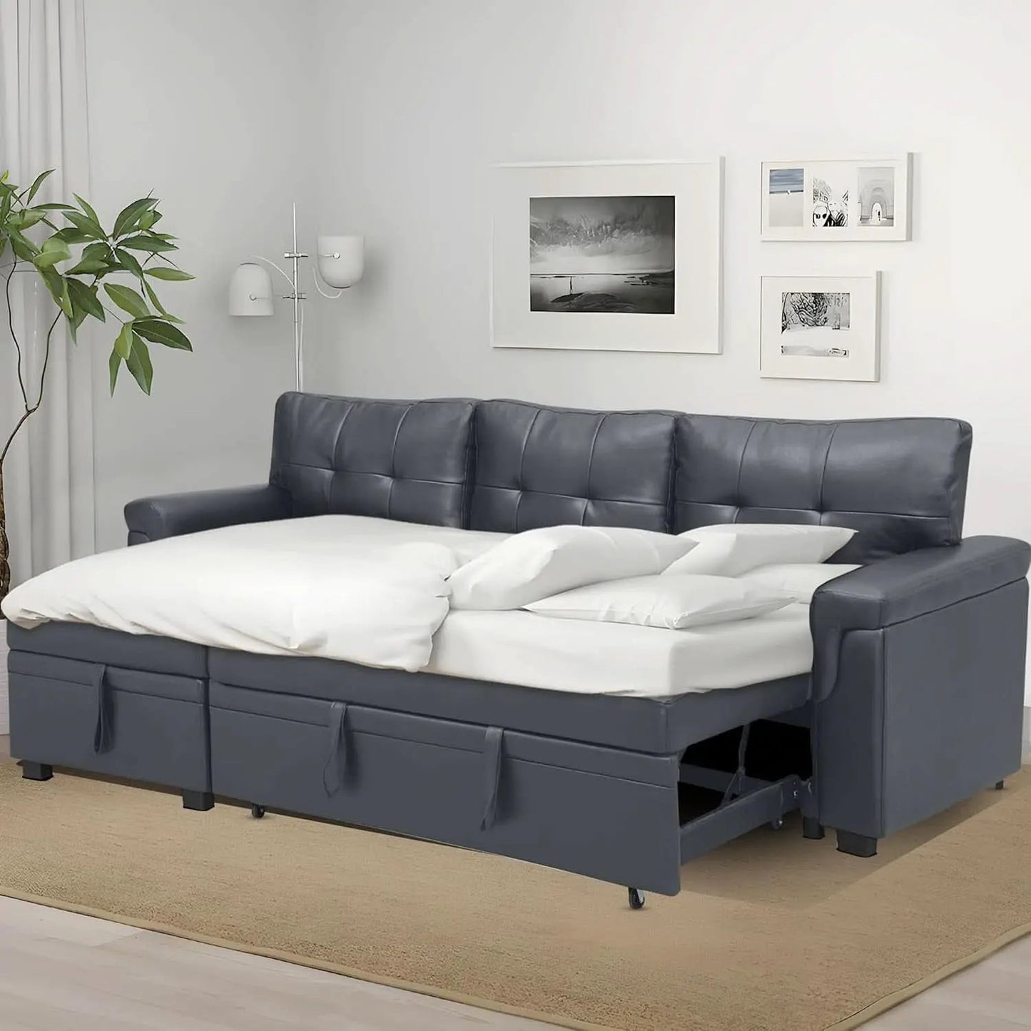 Sleeper Sectional Sofa With Convertible Bed In Dark Gray from PriceLows™