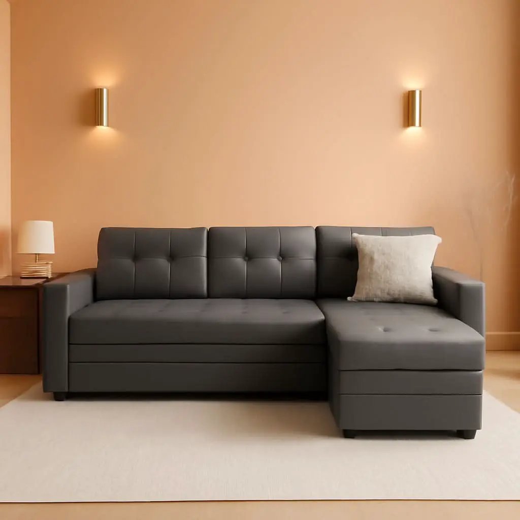 L Shaped Sectional Sleeper Sofa With USB Ports Gray Leather from PriceLows™