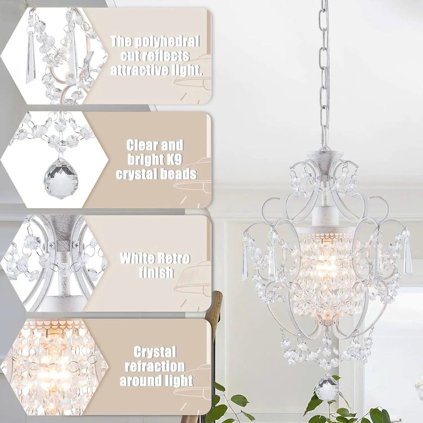 White Mini Crystal Chandelier Ceiling Light 1 Light Fixture from PriceLows™