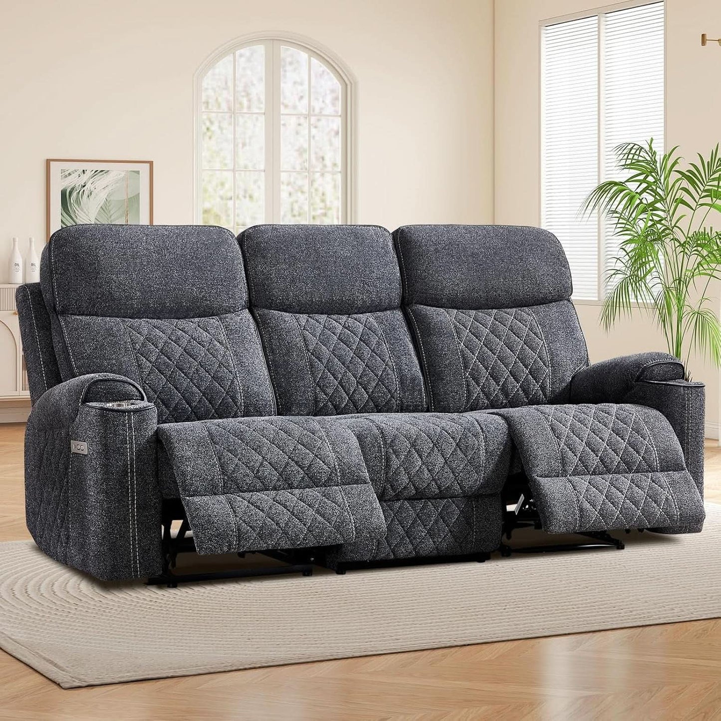 Grey Fabric 3-Seater Electric Recliner Sofa with Cup Holders from PriceLows™