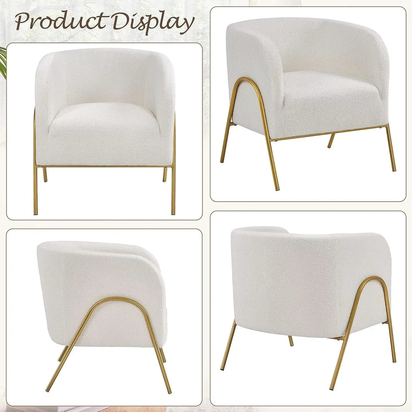Ivory Boucle Accent Chairs Set Of 2 With Gold Legs from PriceLows™