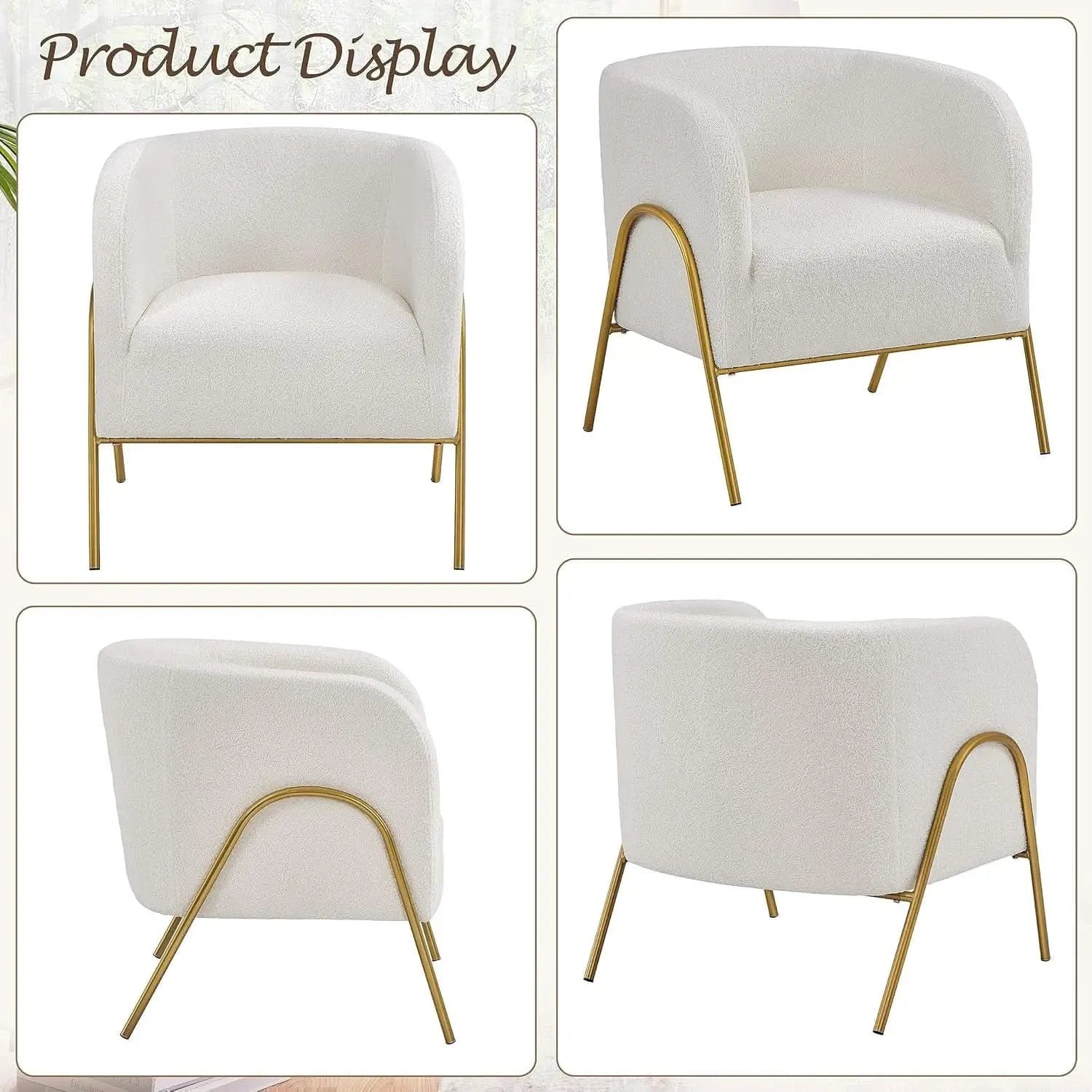 Ivory Boucle Accent Chairs Set Of 2 With Gold Legs from PriceLows™