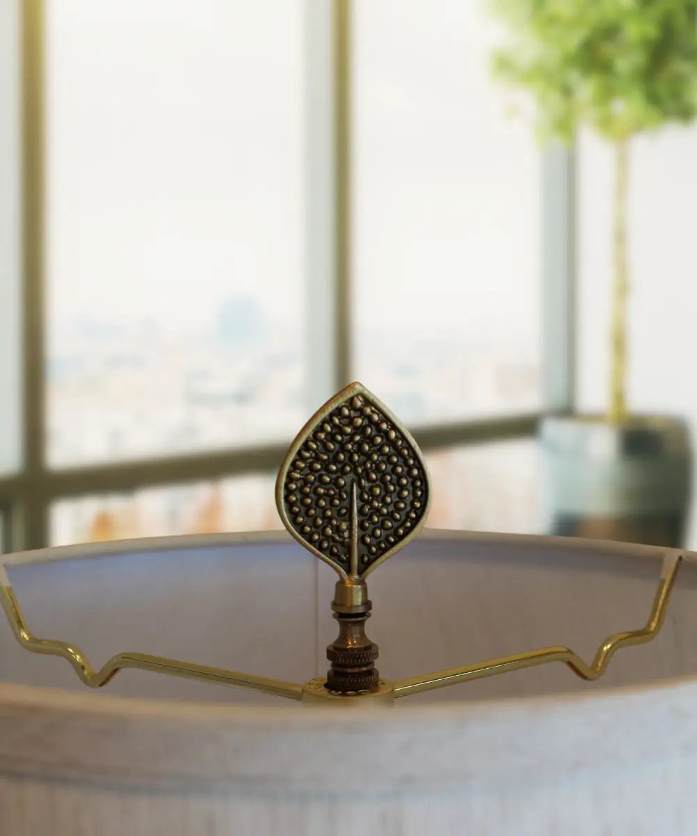 Decorative Lamp Finial | Birch Leaf Design | Antique Brass | 3.25 Inch
