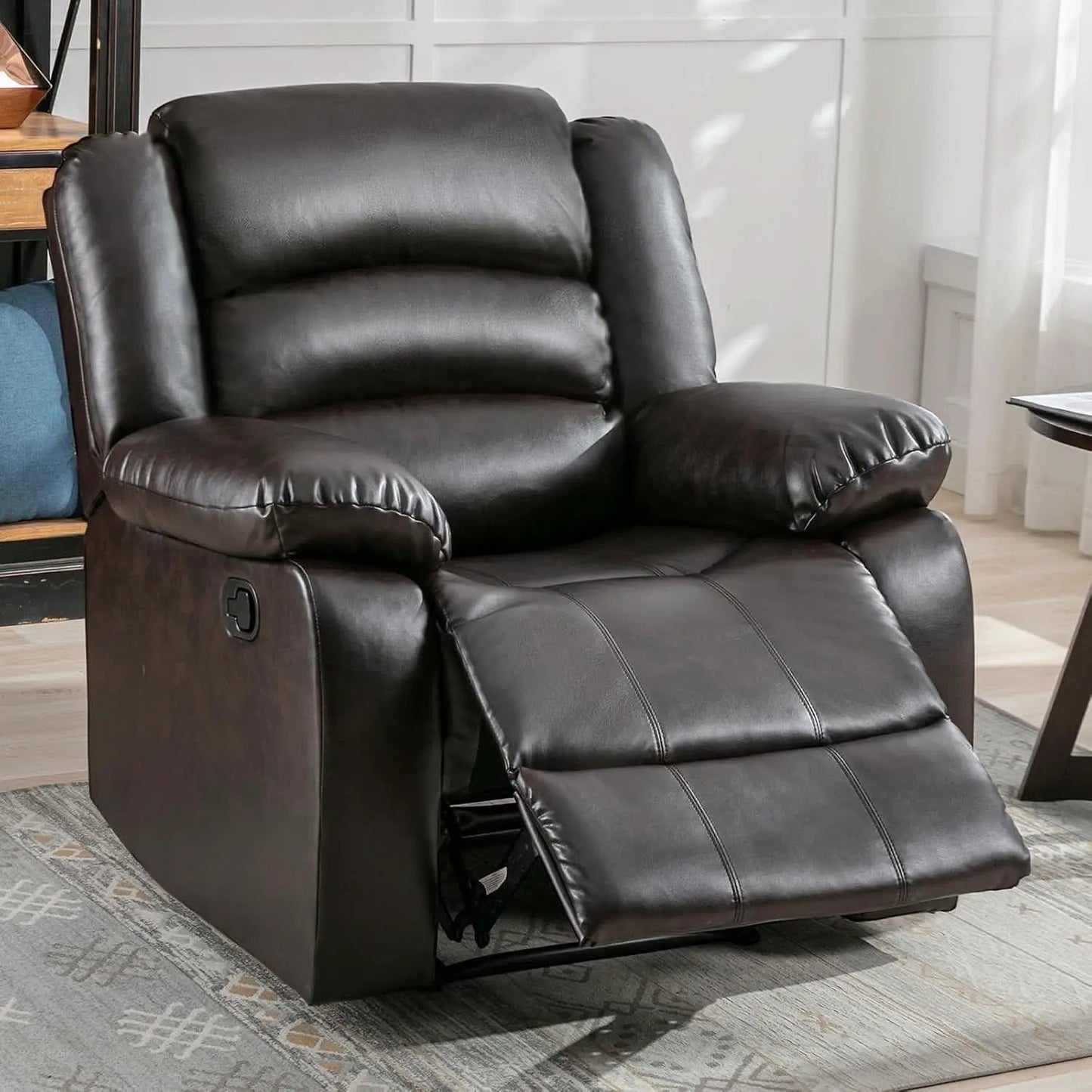 Manual Recliner Chair In Dark Brown Breathable Faux Leather from PriceLows™