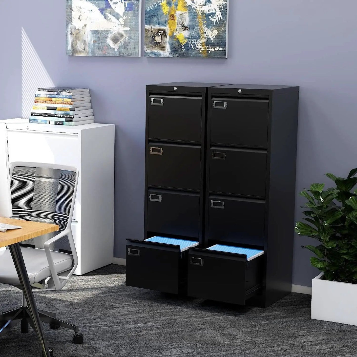 Lockable 4 Drawer Vertical File Cabinet Black Metal For Home Office from PriceLows™