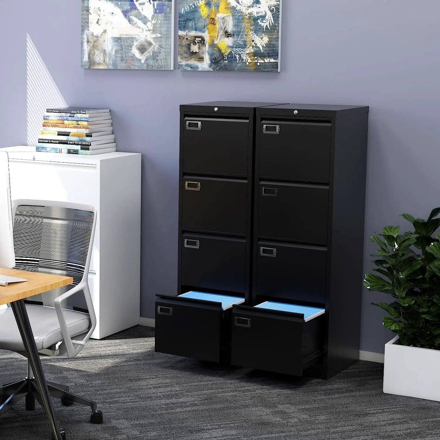 Lockable 4 Drawer Vertical File Cabinet Black Metal For Home Office from PriceLows™