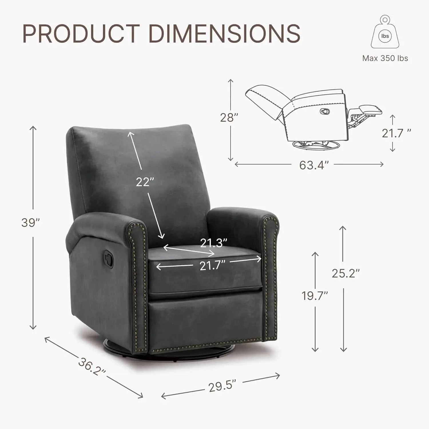 Large Leather Recliner Chair With Swivel Rocker Living Room from PriceLows™