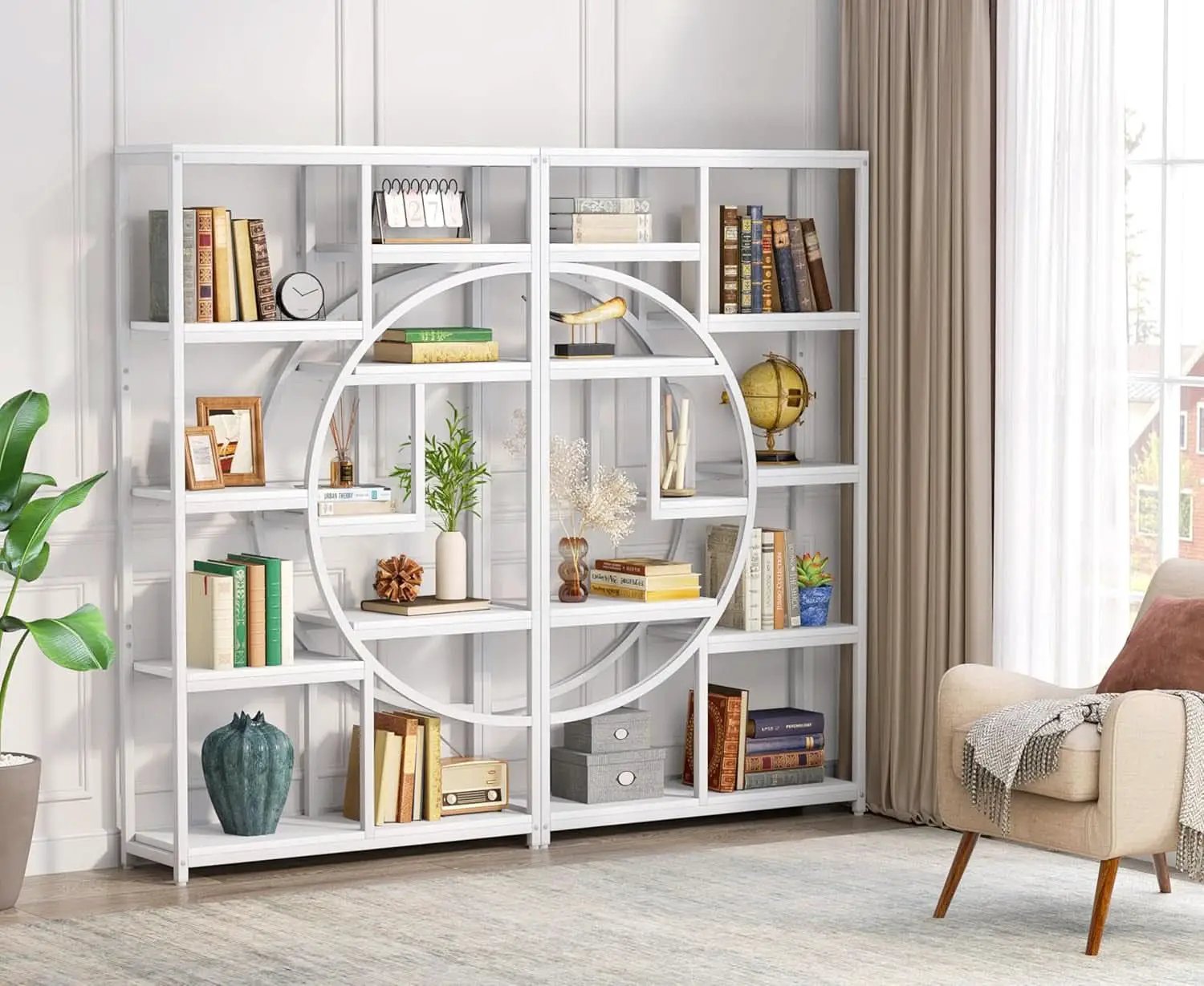 White 5 Tier Etagere Bookshelf Open Shelves Display from PriceLows™
