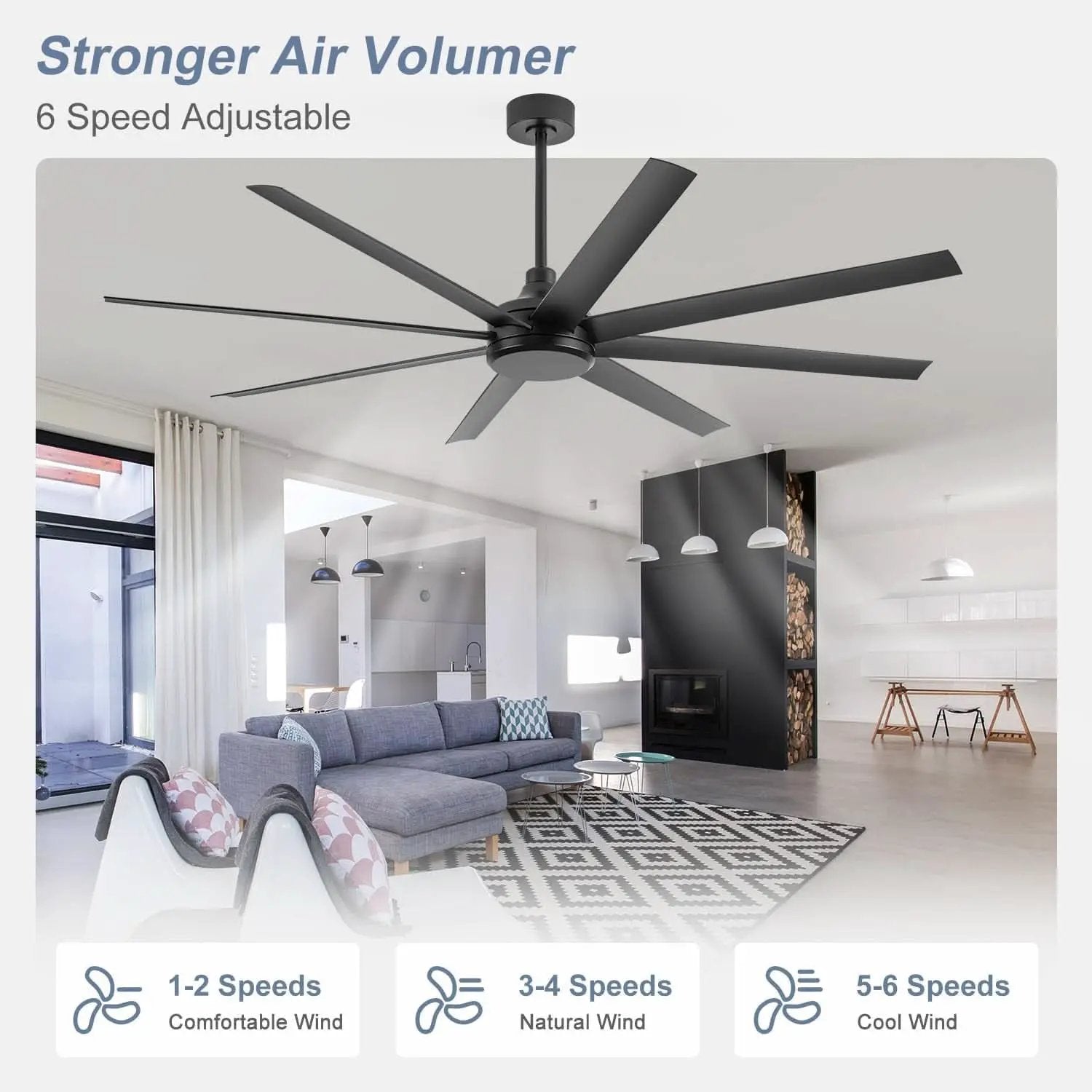 65 Inch Matte Black Ceiling Fan With Remote Quiet DC Motor from PriceLows™