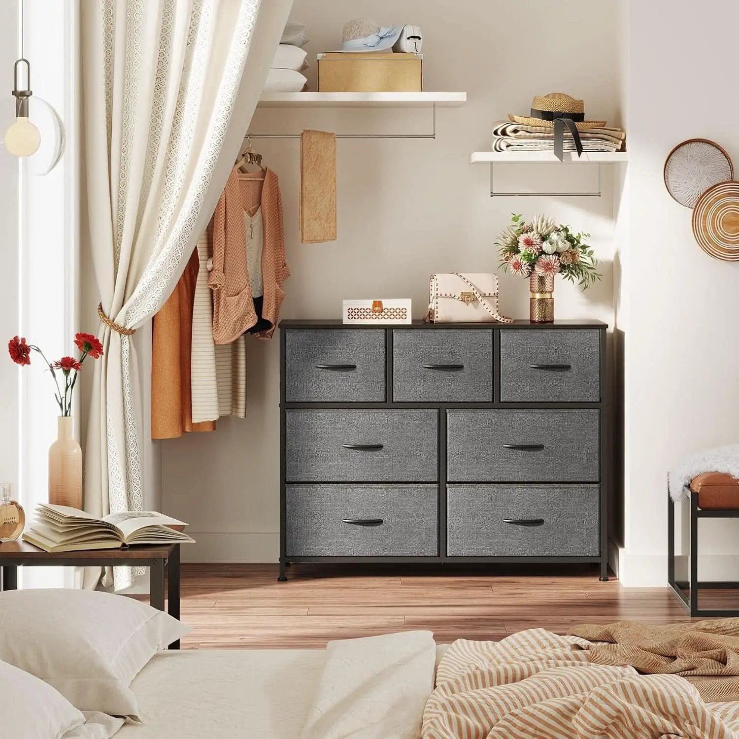 Dark Grey Dresser TV Stand With Fabric Drawers For 45 Inch TV from PriceLows™