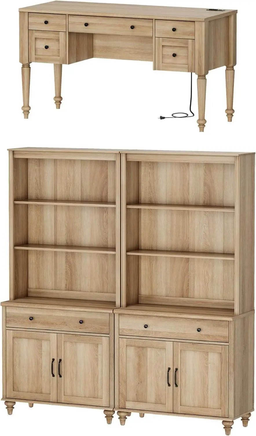 Oak 56 Inch Distressed Contemporary Workstation Desk from PriceLows™