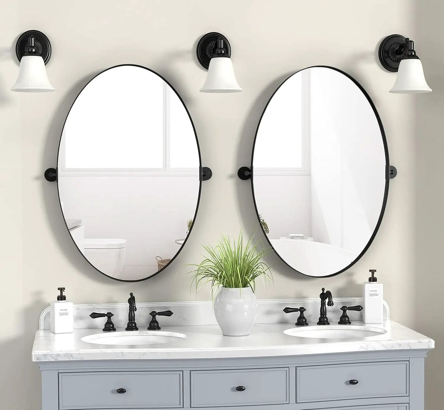 18x28 Black Oval Wall Mirror For Modern Home Decor In Bathrooms Hallways And Entryways from PriceLows™
