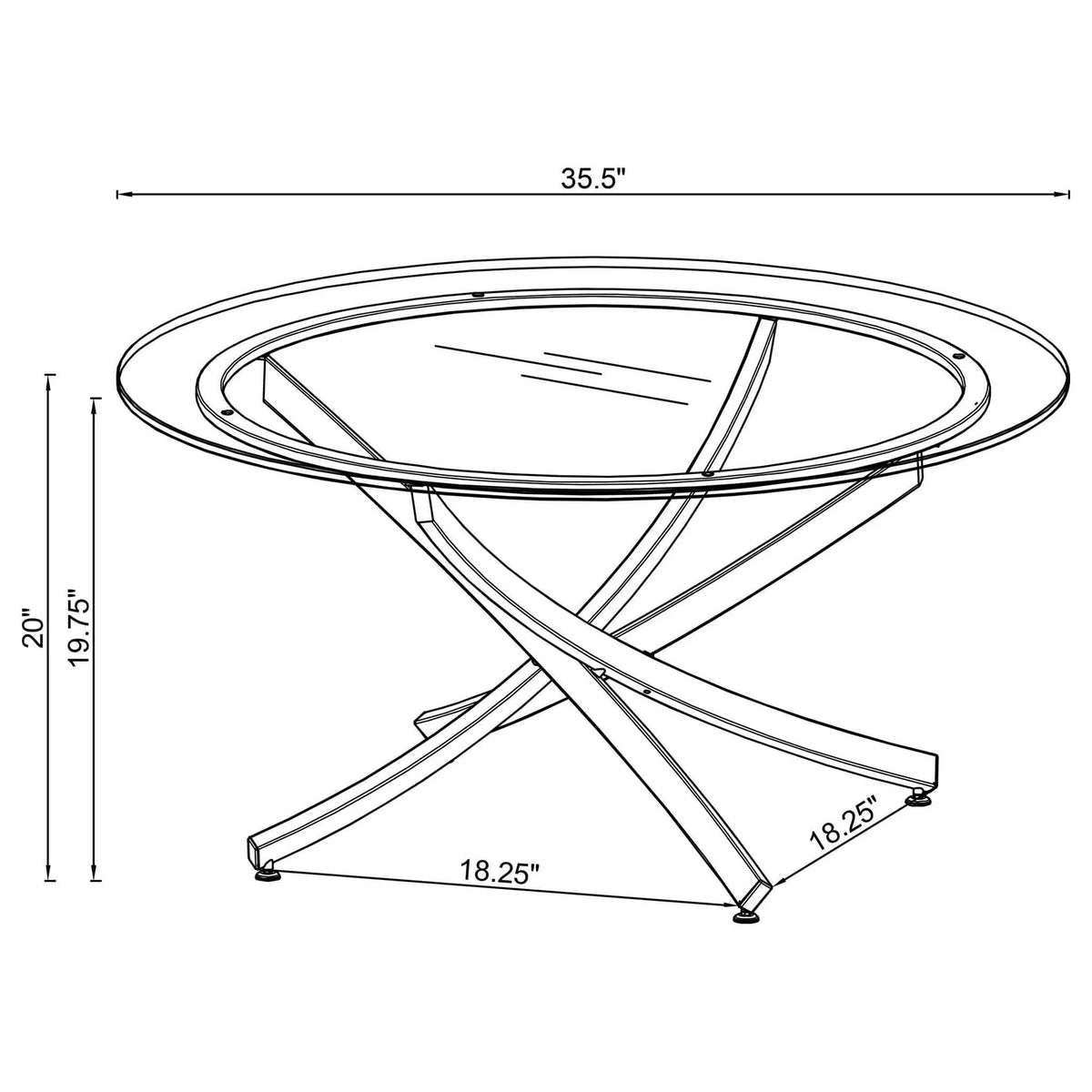 Brooke Round Glass Top Coffee Table Metal Base Chrome | 35.5 x 35.5 x 20 in | Tempered Glass & Metal | Living Room