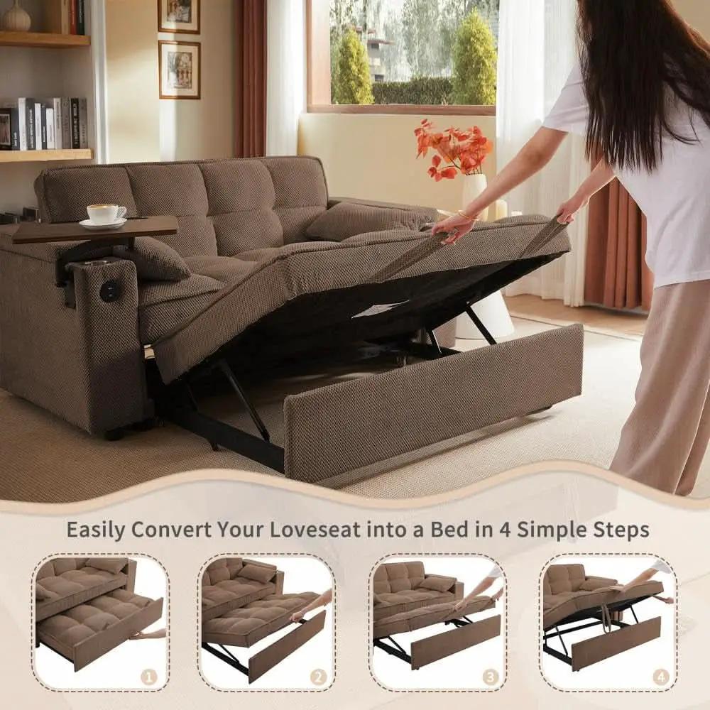 65 Inches Durable Convertible Sleeper Sofa ChocolateBrown from PriceLows™