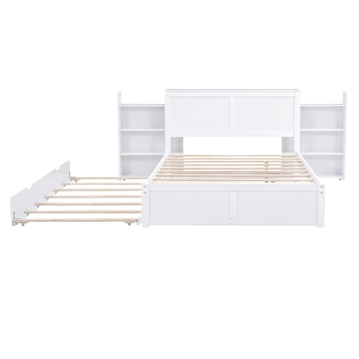 Storage Platform Bed | Solid Pine Wood | Pull Out Shelves | Trundle