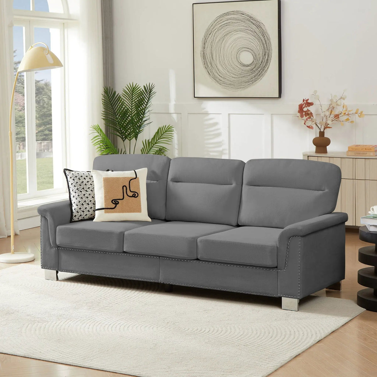 3 Seater Stationary Sofa | High-Density Foam And Spring Pack | 84.2 Inch Length | Solid Structure