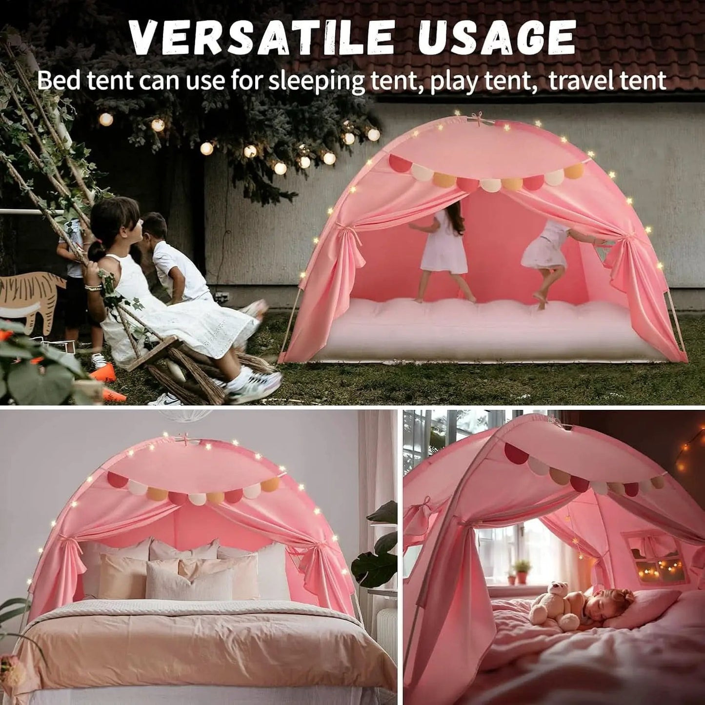 Pink Full Size Canopy Tent Dual Door Access Blackout Fabric from PriceLows™