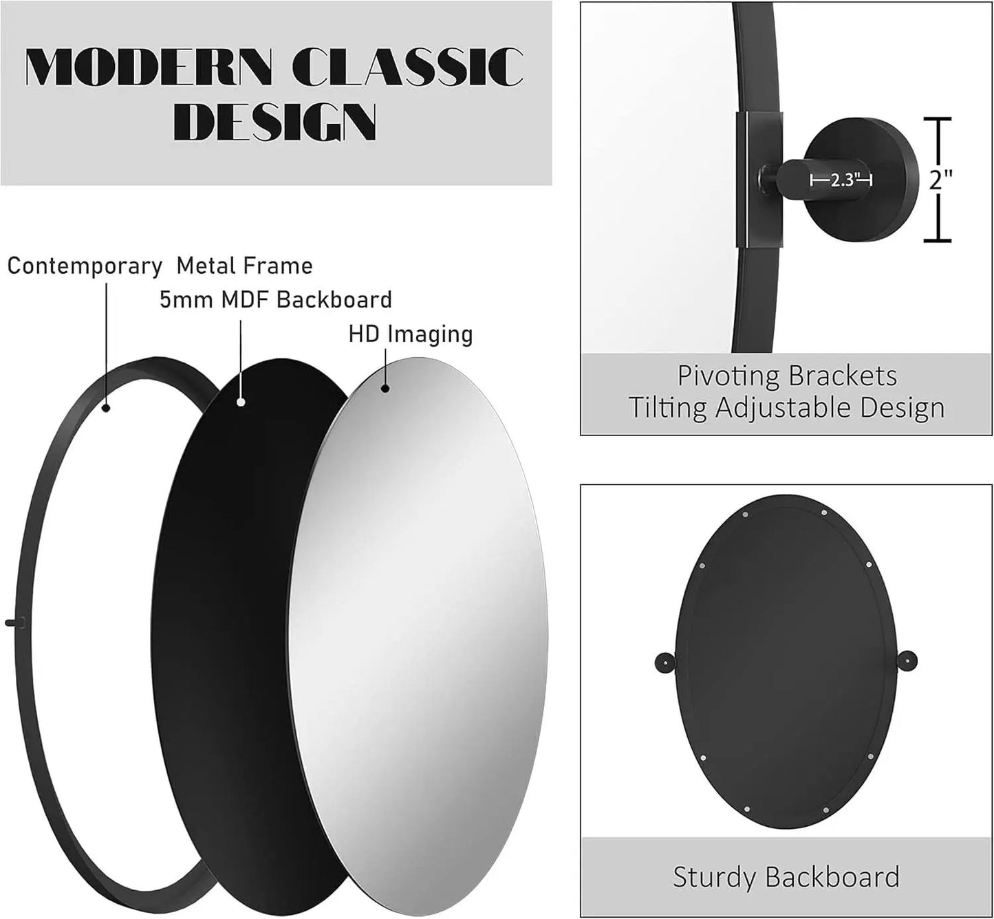 18x28 Black Oval Wall Mirror For Modern Home Decor In Bathrooms Hallways And Entryways from PriceLows™
