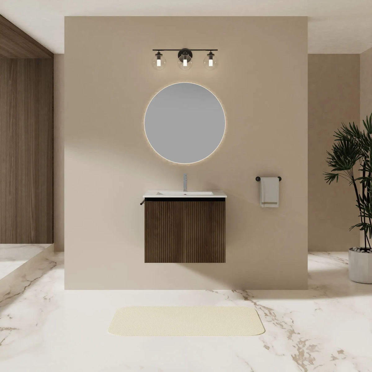 Floating Bathroom Vanity Combo | Wall-Mounted | Integrated Sink | Towel Rack Included