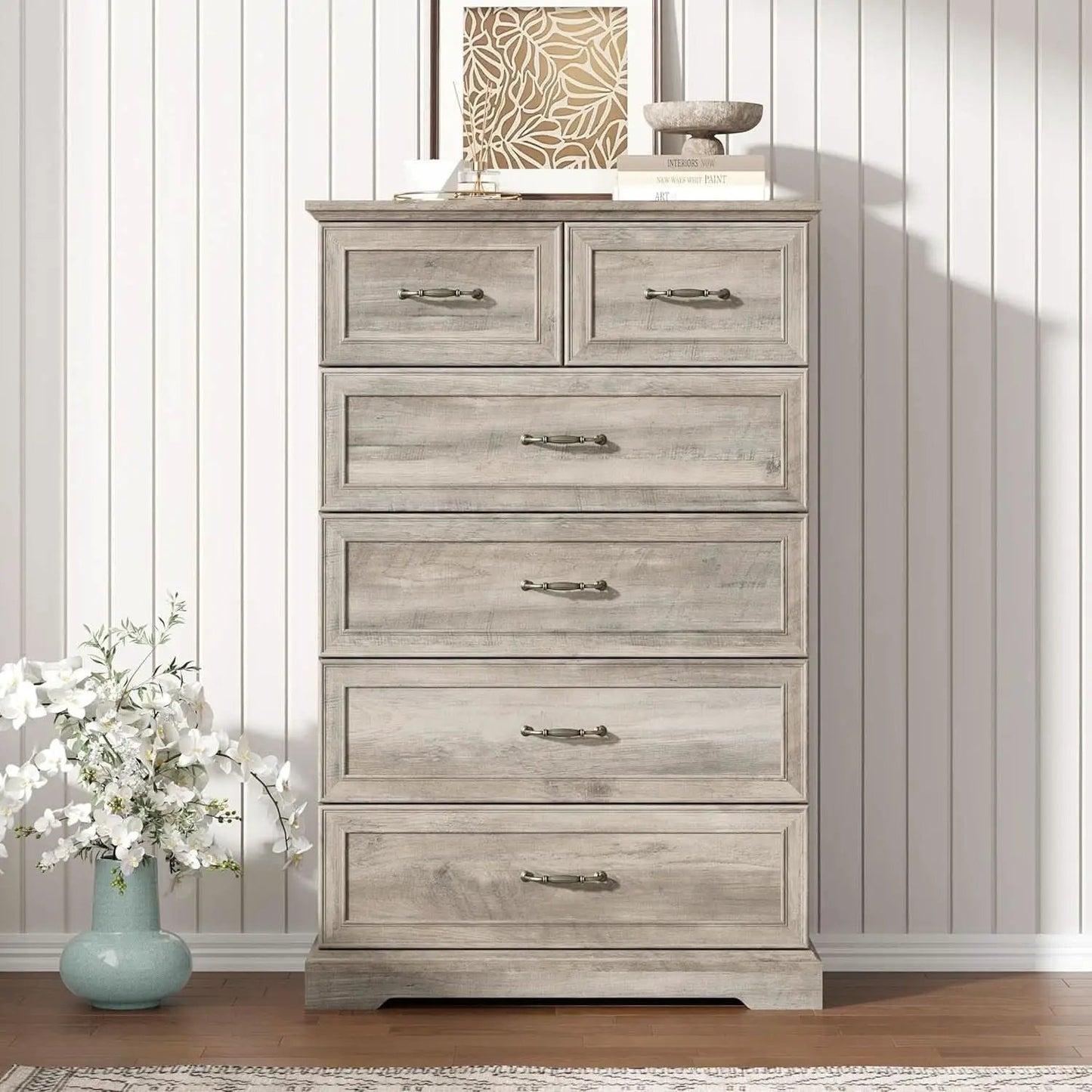 Greywash SolidWood FortyNineInch ExtraTall Six Drawer Dresser from PriceLows™