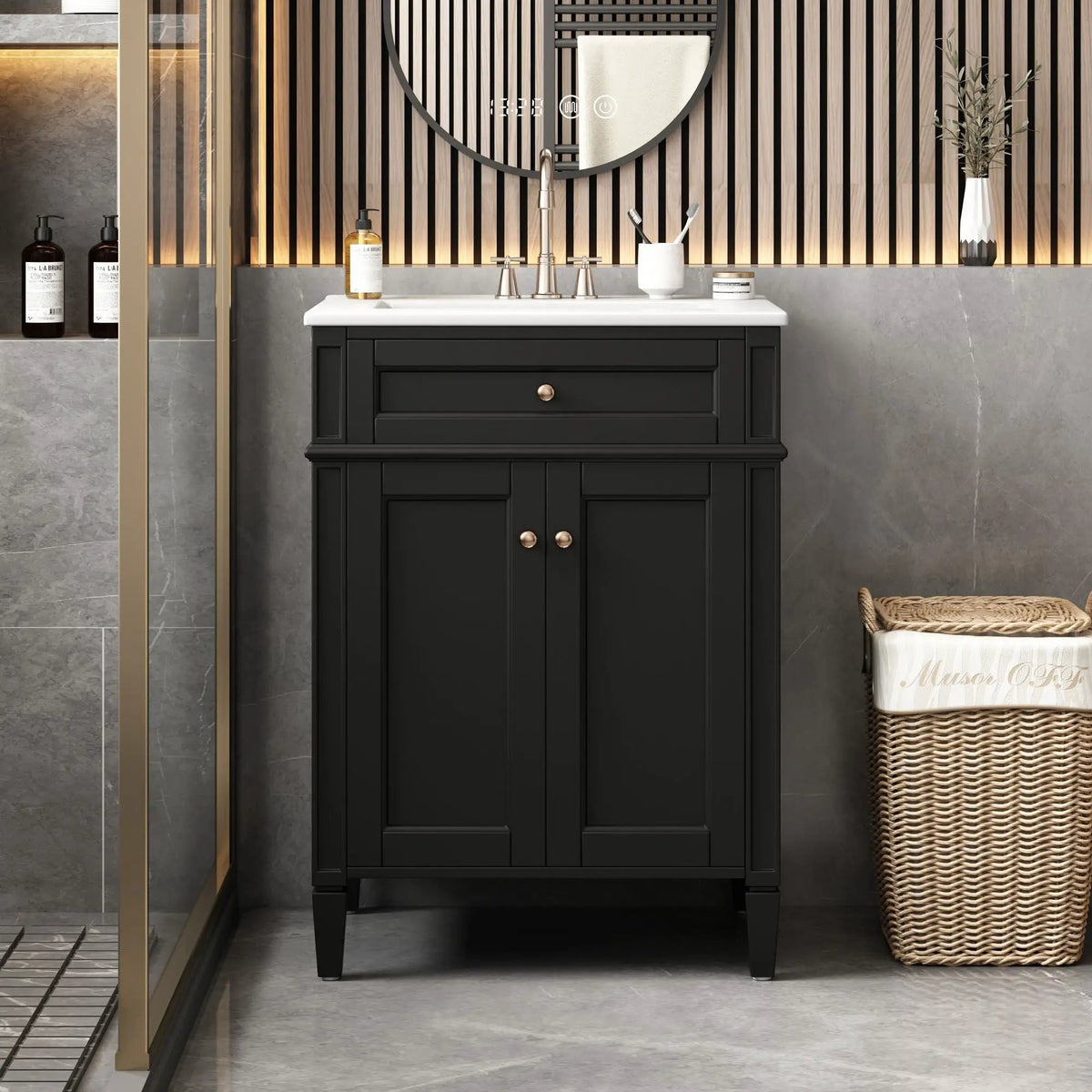 24 Inch Bathroom Vanity | 2 Doors | Tip Out Drawer | Soft Closing Hinges