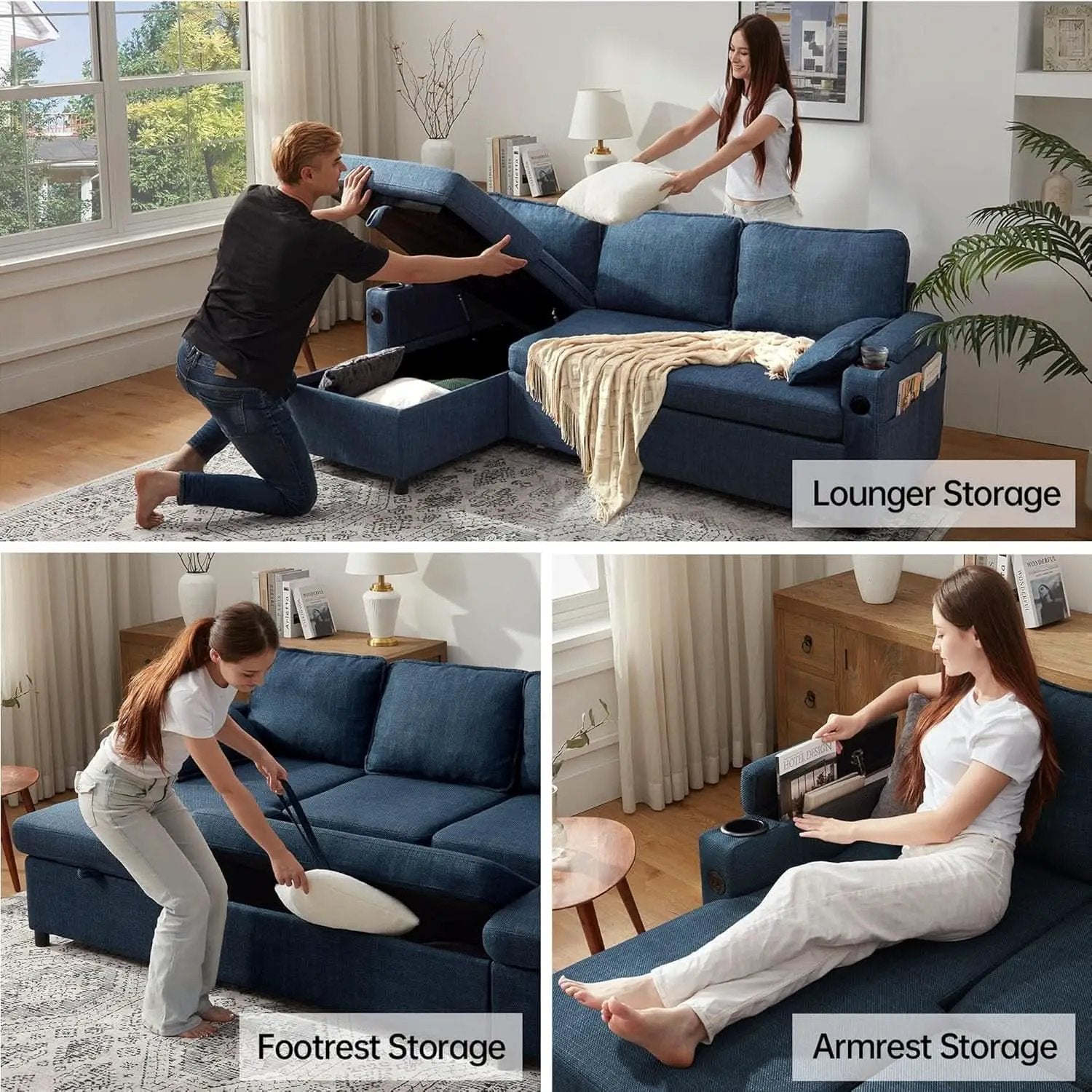 Cerulean Linen Convertible Sleeper Sofa With Pullout from PriceLows™