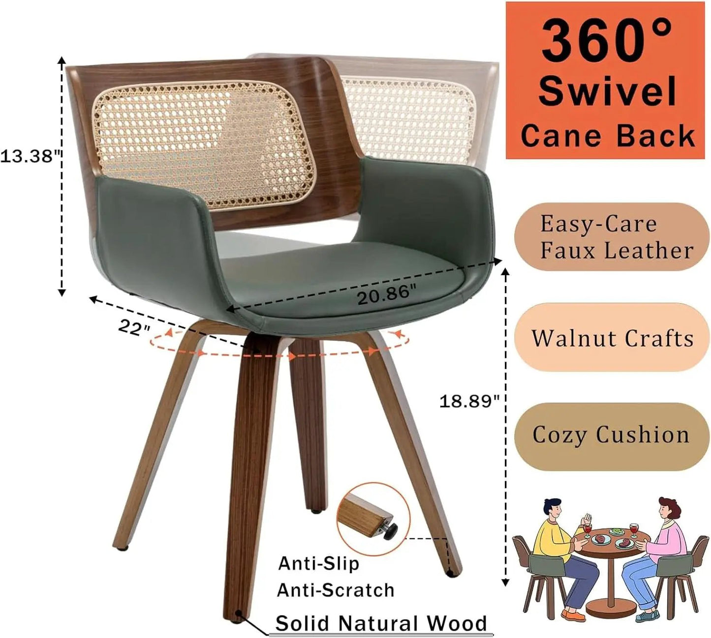 Ergonomic Walnut Swivel Dining Chairs With Armrests from PriceLows™