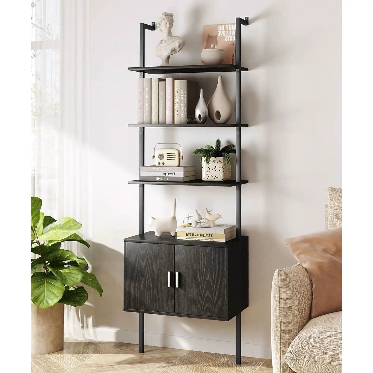 73 Inch Tall Bookshelf Black Wood Grain Living Room from PriceLows™