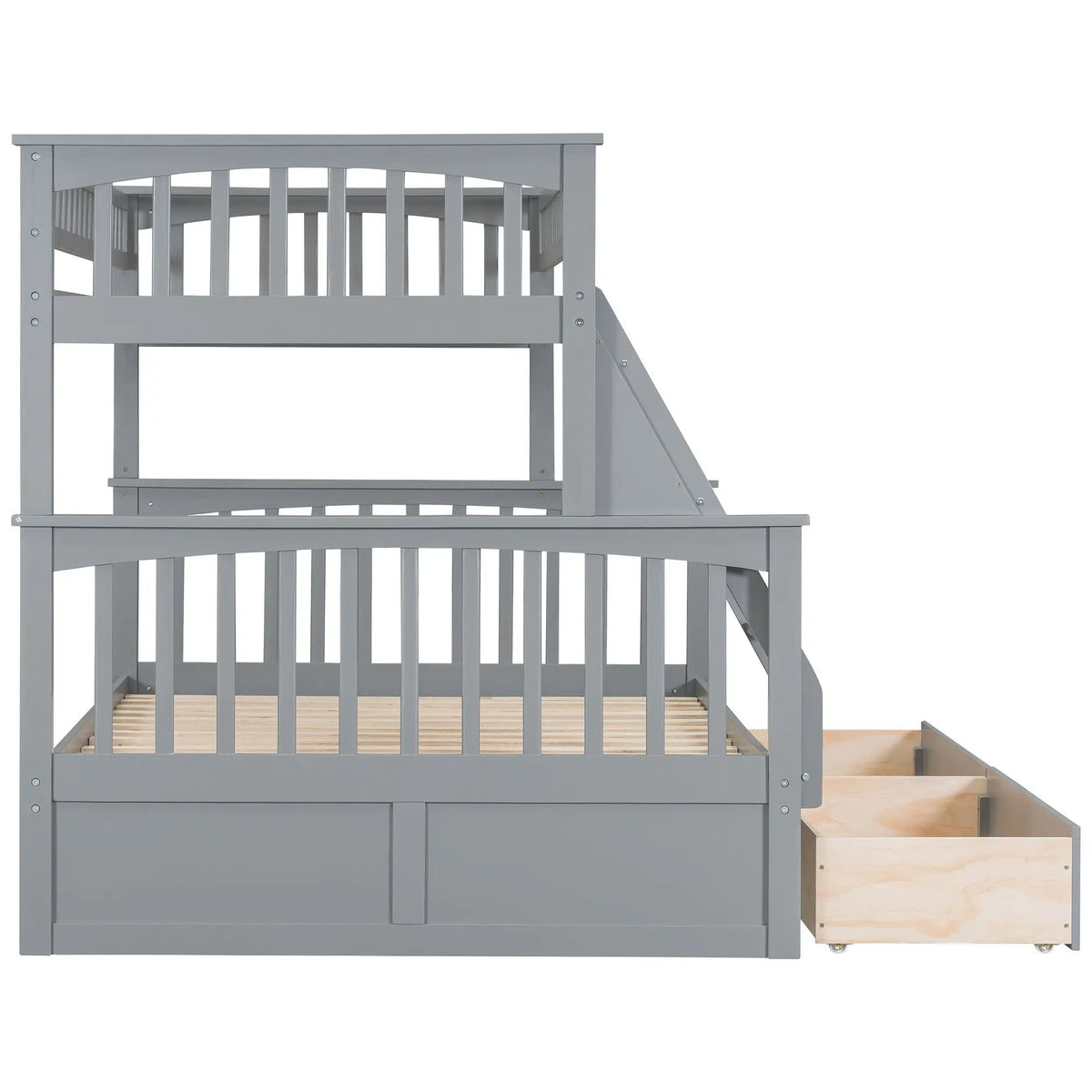 Bunk Bed With Drawers | Convertible Storage Design | Solid Pine Wood | Fence-Shaped Guardrail