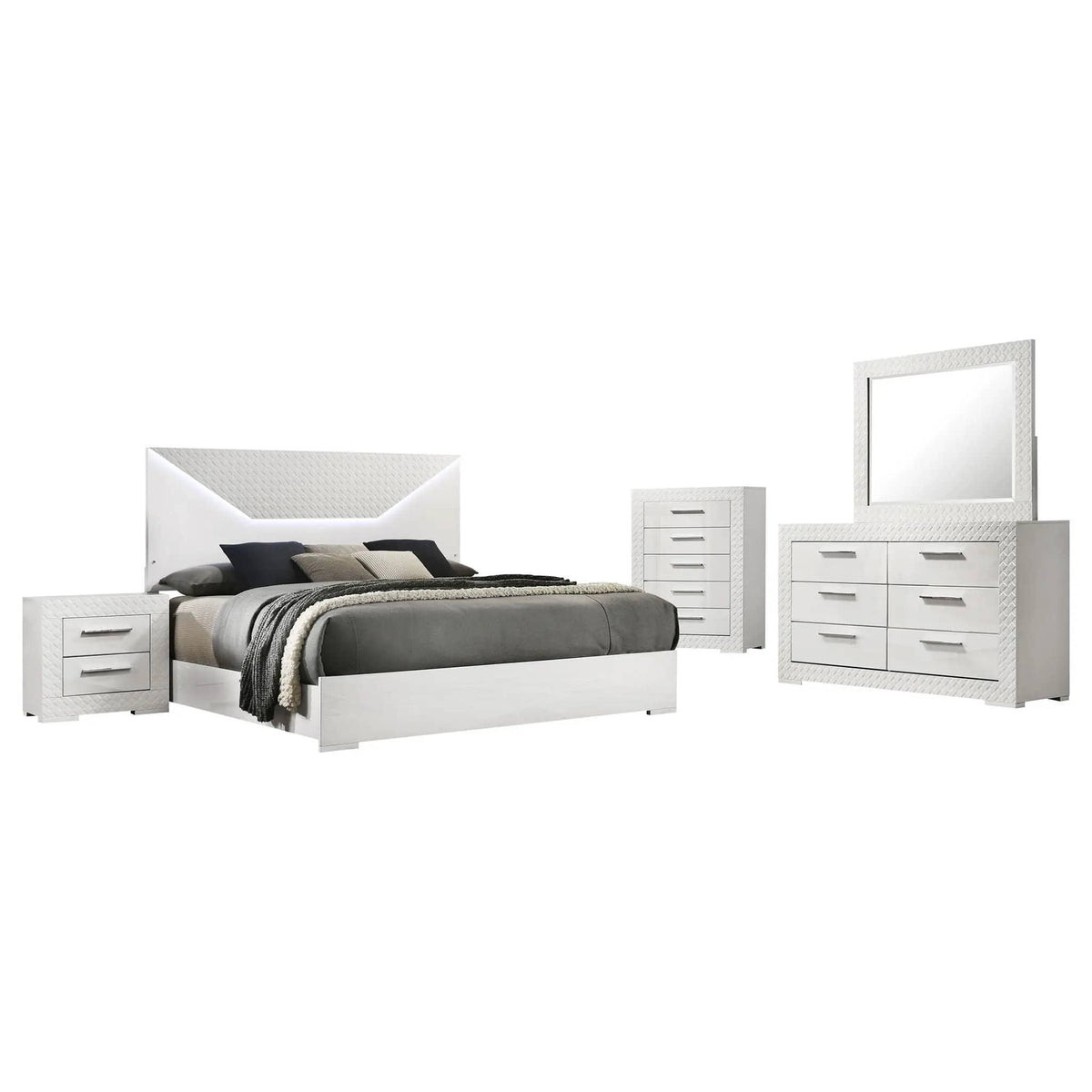 Ives 5-piece Queen Bedroom Set White High Gloss | 5-Piece Set | Bedroom Furniture | Bedroom