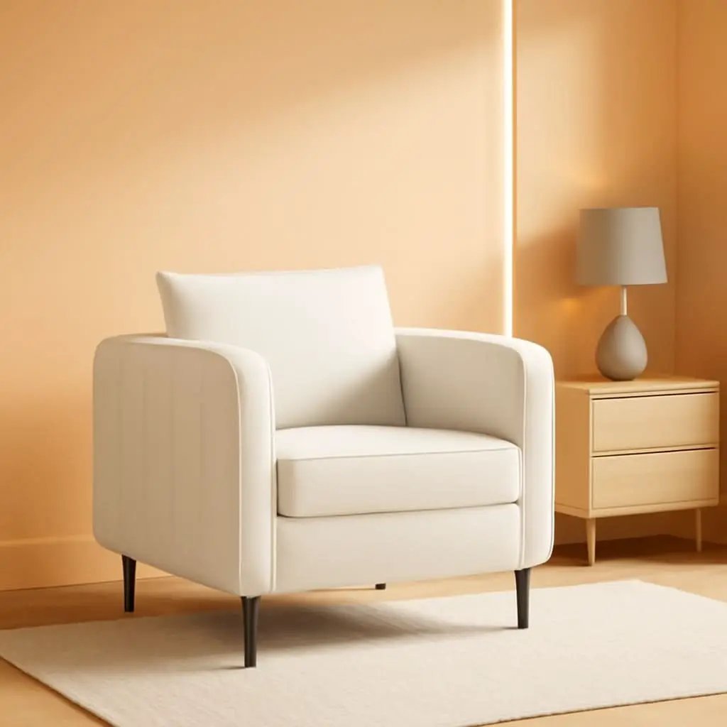 Soft Modern Velvet Accent Chair With Square Arm Beige from PriceLows™