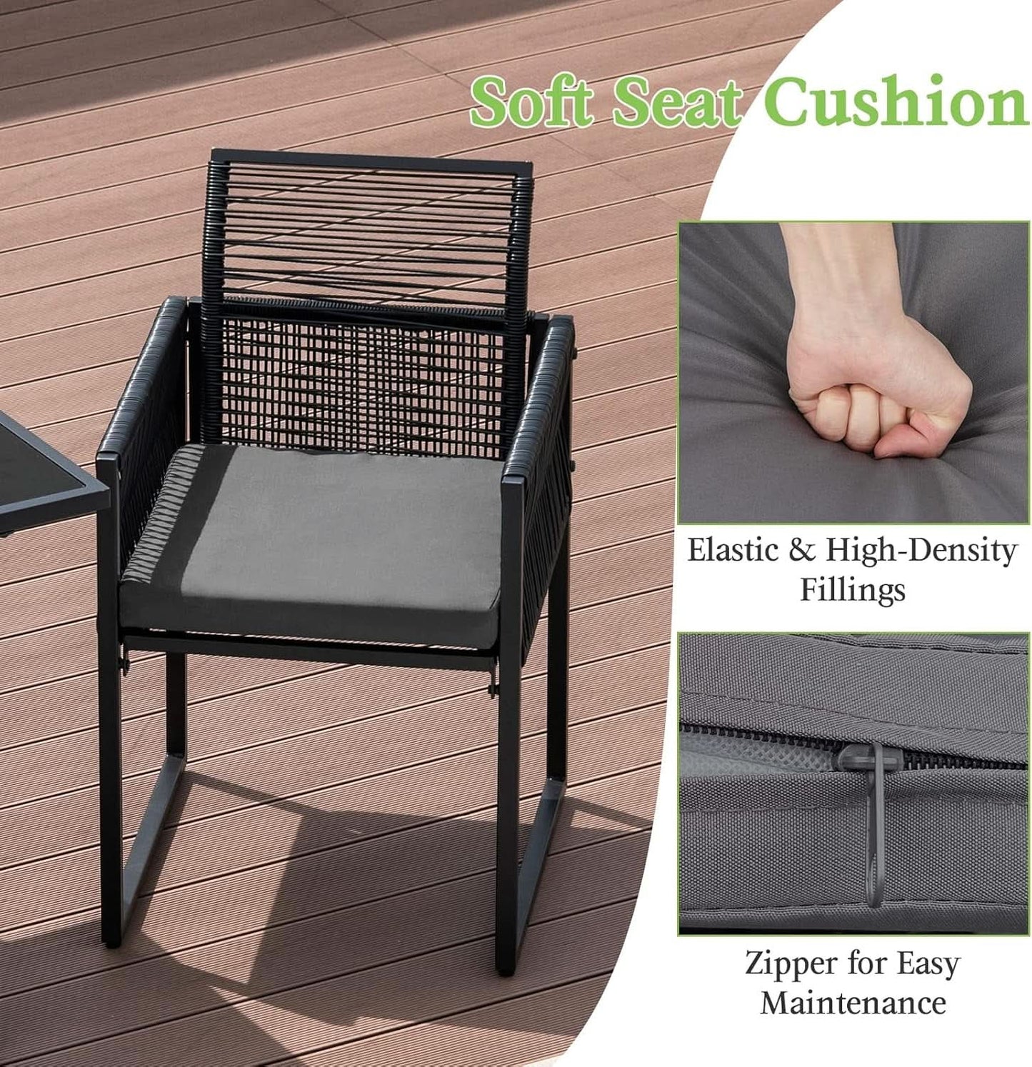 3 Piece Outdoor Dining Set With Folding Backrests And Tempered Glass Tabletop For Patio And Poolside from PriceLows™