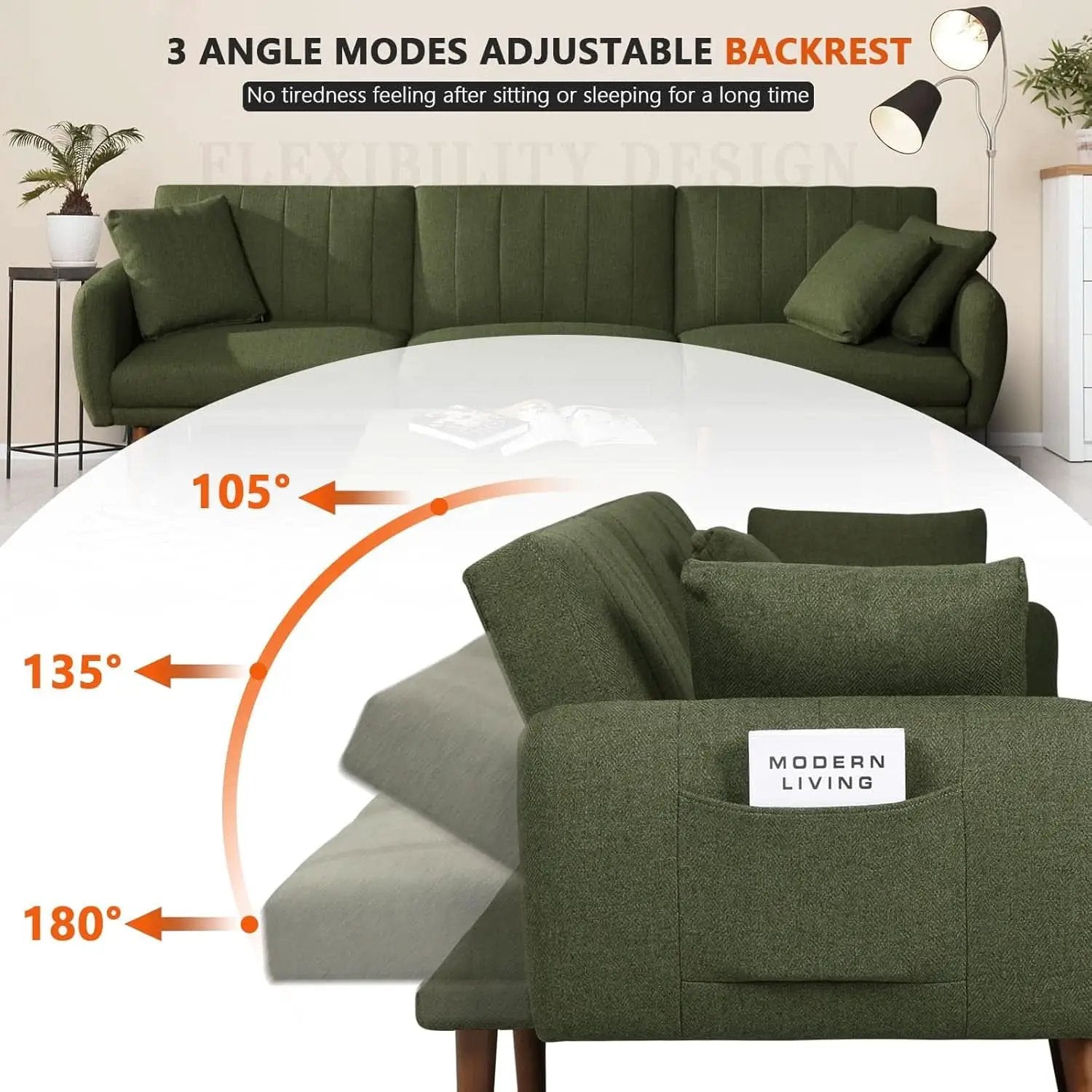 LShaped Linen Sleeper SofaBed With Reclining Backrest from PriceLows™