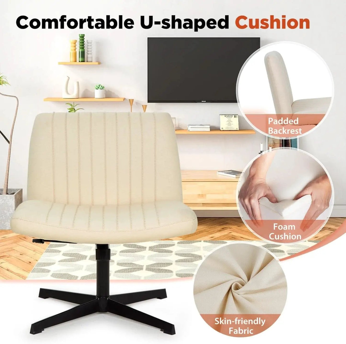 Criss Cross Armless Office Chair Beige Height Adjustable from PriceLows™