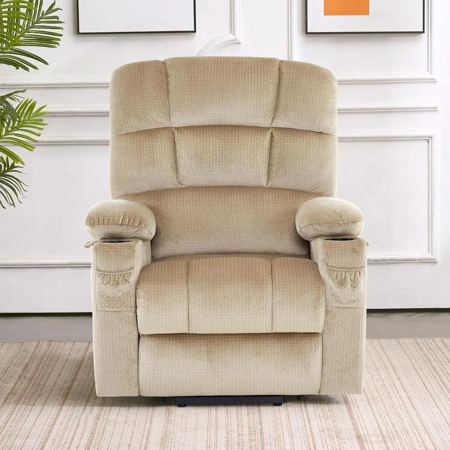Dual Motor Power Lift Recliner Chair With Massage And Heat Beige Fabric Medium from PriceLows™