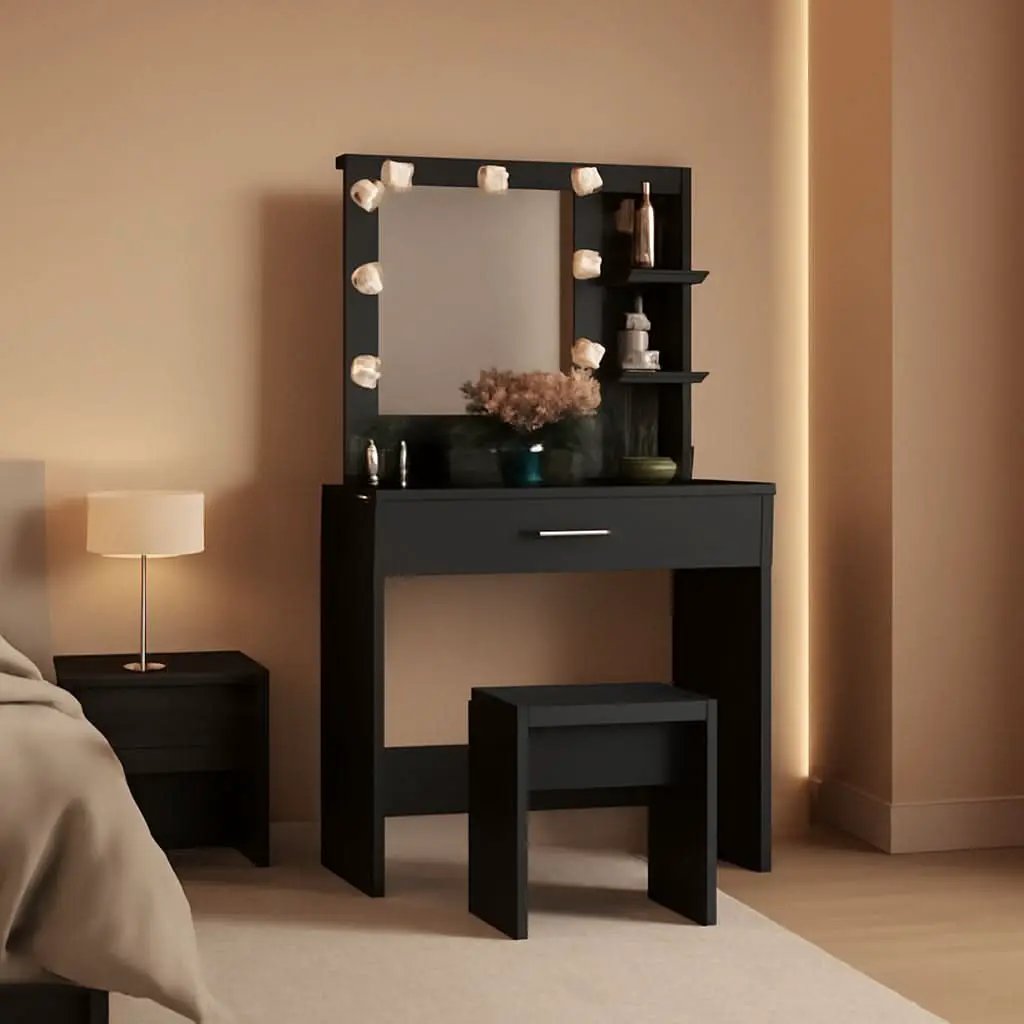 Black Makeup Vanity Table With Lighted Mirror And USB Ports from PriceLows™