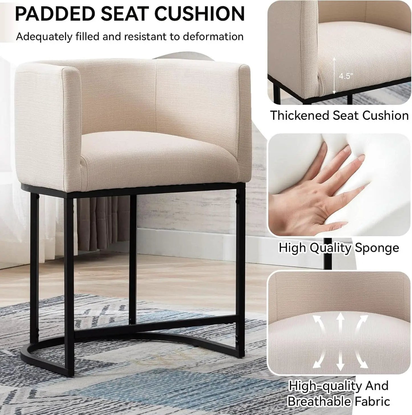 Contemporary Cream Linen Bar Stools Set Of 3 24 In from PriceLows™