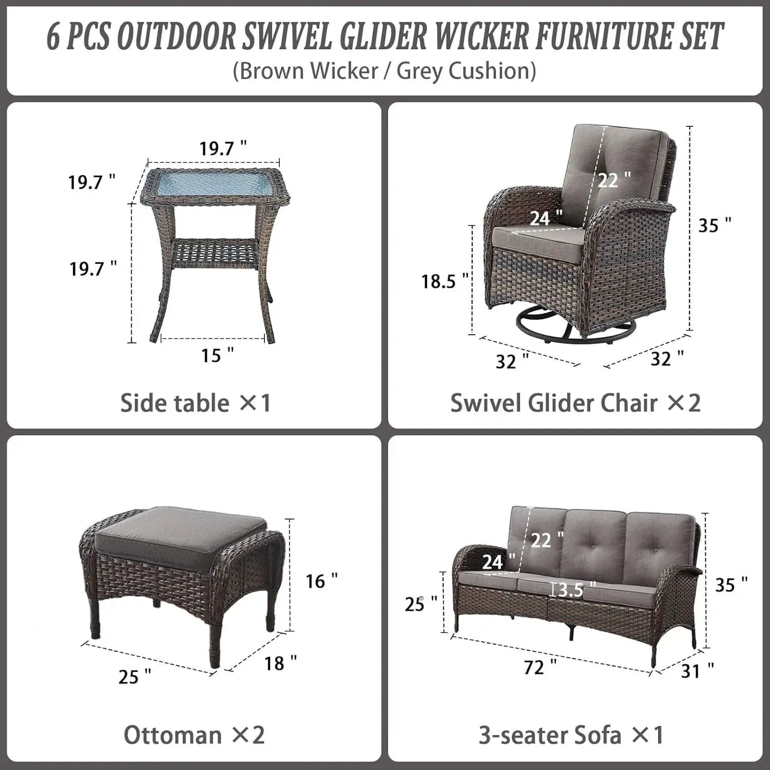6 Piece Outdoor Patio Conversation Set Brown Wicker from PriceLows™