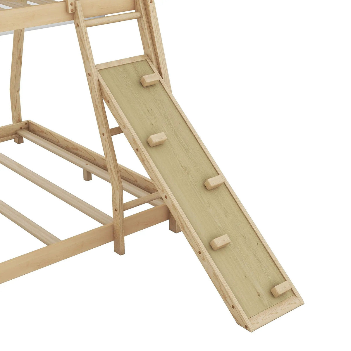 House Bunk Bed | Twin Over Queen | Solid Pine | Climbing Net And Ramp