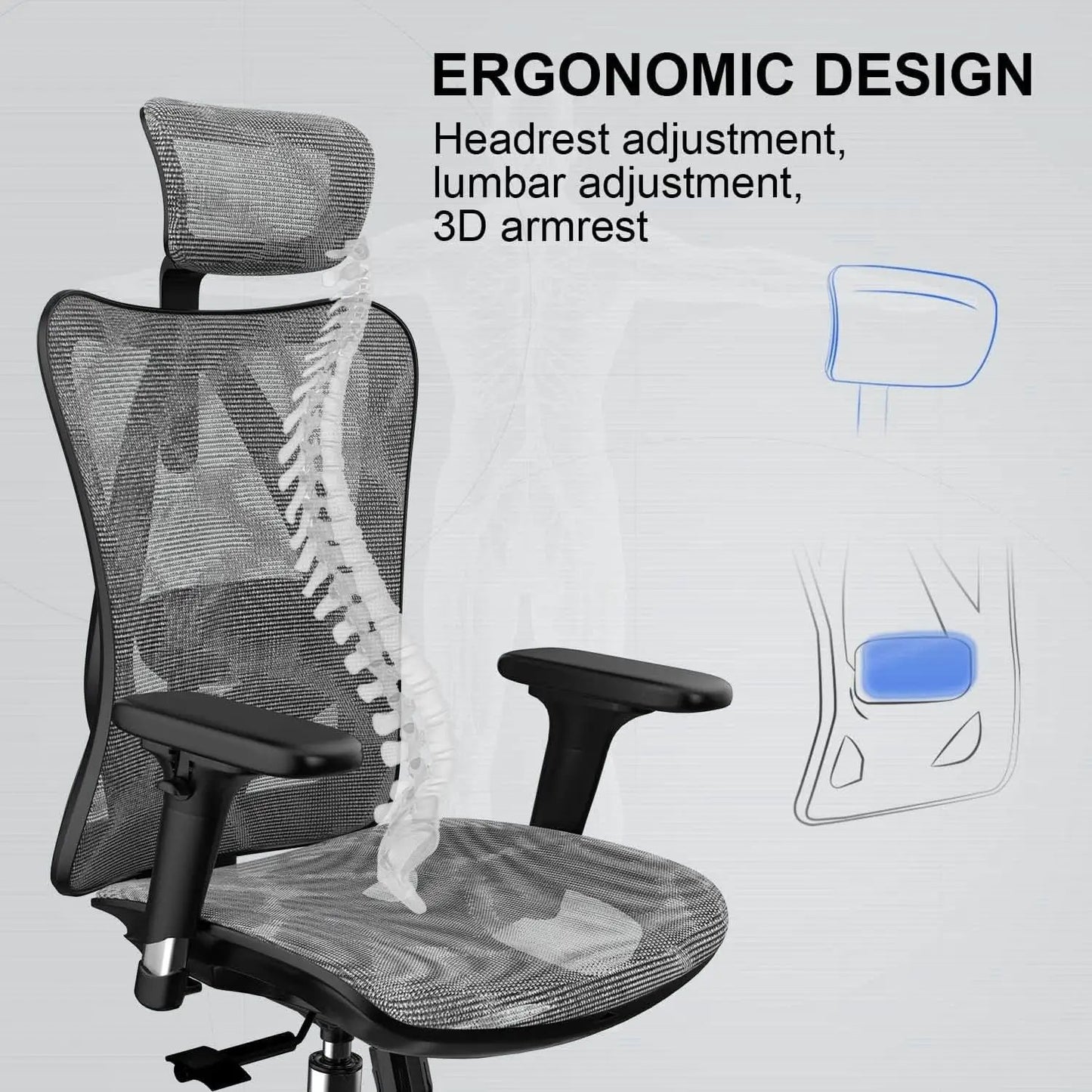 Grey Ergonomic Office Chair With Adjustable Headrest from PriceLows™